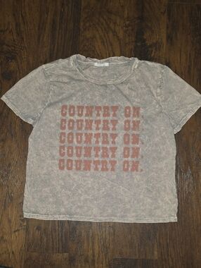 Full Tilt Taupe Mineral-Wash Tee with Rust 'COUNTRY ON' Graphic